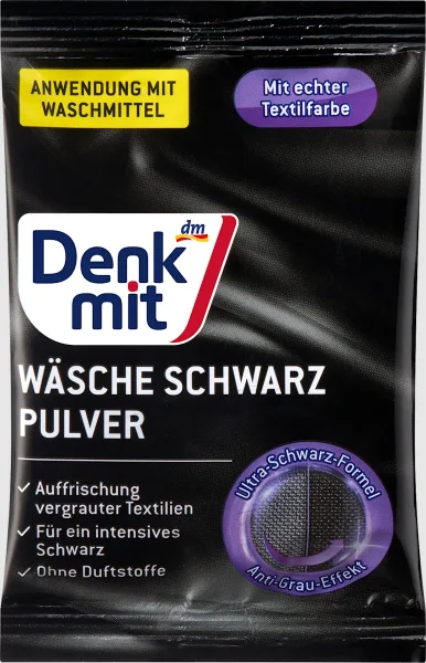 Порошок для Чорної білизни відновлення Кольору Denkmit Wäsche Schwarz Pulver Денкміт для посилення Яскравості Чорного 1прання 50г - 2