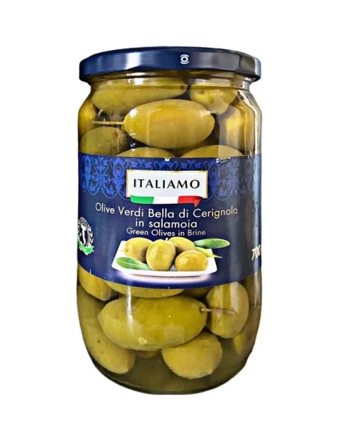 Оливки Зелені сорт Белла ді Черіньйола Italiamo Olive verdi Bella di Cerignola Італіамо Гігантські з Кісточкою 700мл 420г - 3