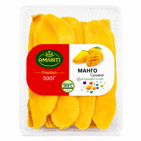 Манго сушене цукати Amanti Mango Premium Аманті скибочки Преміум солодке вакуум Пакет 500г - 3