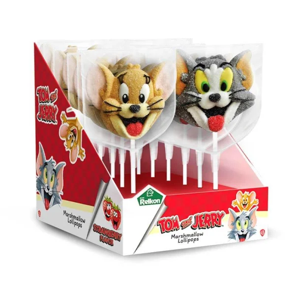 Цукерка льодяник Том та Джеррі Relkon Tom and Jerry Marshmallow Lollipops Boy Релкон Маршмеллоу на Палочці смак Полуниця 1шт 45г - 2