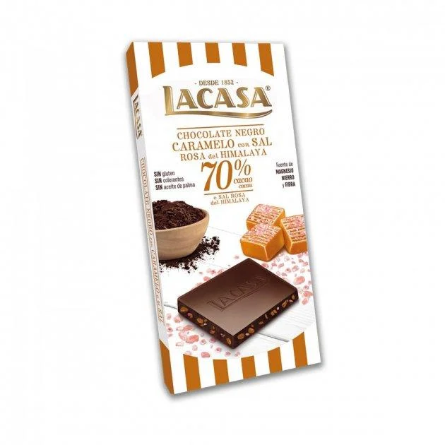 Шоколад чорний 70% з карамеллю та рожевою гімалайською сіллю lacasa без глютену 100 г