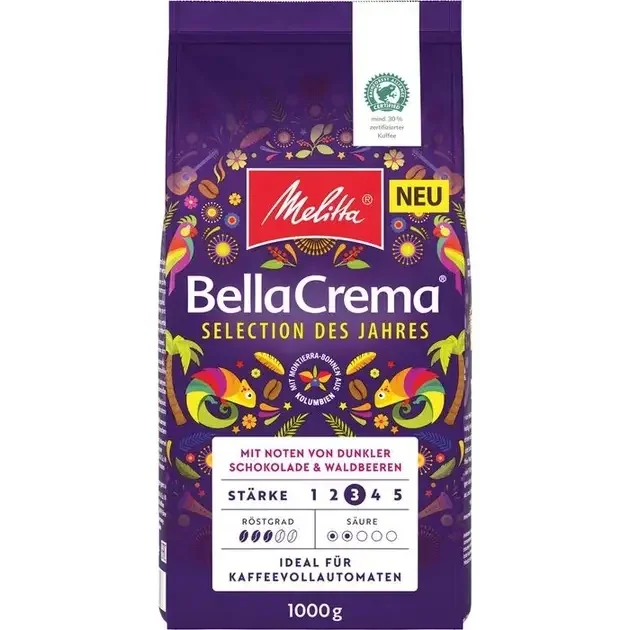 Кава в зернах Melitta bella crema selection des jahres з ароматом чорного шоколаду і лісових ягід 1кг