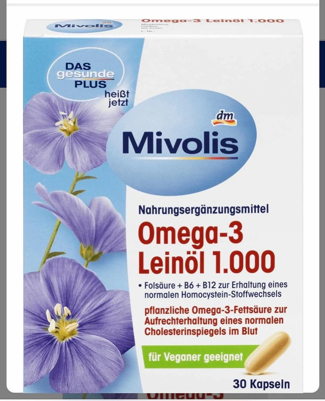 Рибний жир Mivolis — омега 3 лляна omega — 3 leinöl 1000 mivolis — das gesunde plus 30 шт.
