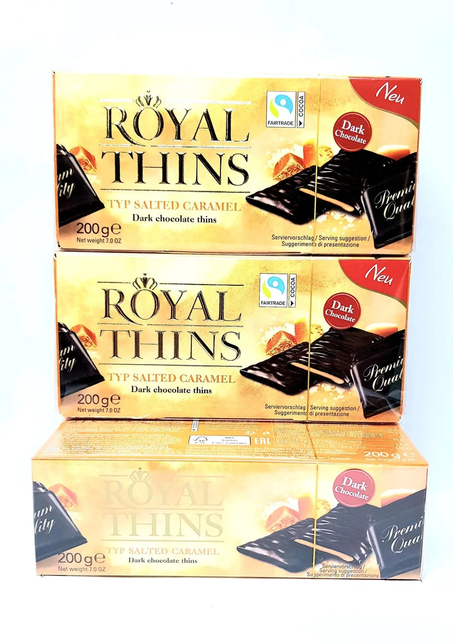 Шоколад чорний Royal thins typ salted caramel 200г