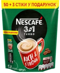Товар Напій кавовий розчинний стіки Nescafe Turbo Rich&Strong 3в1 Турбо насичений міцний 53шт 689г