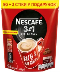 Товар Напій кавовий розчинний стіки Nescafe Original Rich&Balanced 3в1 Турбо Оригінал збалансоване насичення 53шт 689г