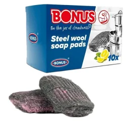 Товар Губка з милом для чищення каструль і сковорідок Bonus Steel wool soap pads з ароматом Лимона 10шт