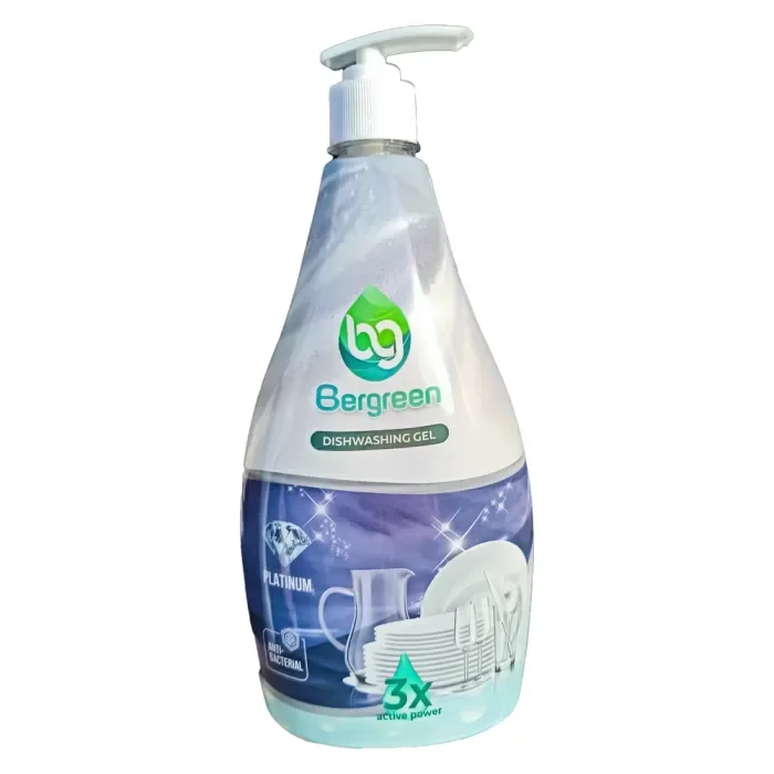 Гель-концентрат для миття посуду з дозатором Антибактеріальний Bergreen Dishwashing Gel Platinum Power Платінум без аромату 1000мл