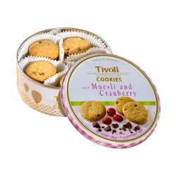 Товар Печиво вершкове Cвяткове Jacobsens Bakery Tivoli Delicious Danish Cookies Muesli&Cranberry журавлина мюслі шоколад Бокс 150г