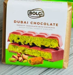 Товар Шоколад Дубайський Bolci Dubai Kadayif Chocolate with Pistachio молочний з фісташками та Кадаїфом 100г