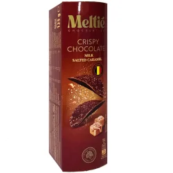 Товар Чіпси Шоколадні Meltie Crispy Chocolate Milk Salted Caramel Мелті снеки Молочний шоколад Солена карамель тубус 125г