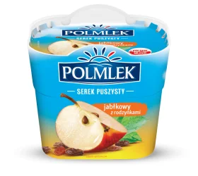 Товар Сир вершковий Polmlek Serek Puszysty Jabłkowy rodzynki Capresi Полмлек Капрезі Сирок десерт творожний Яблуко Родзинки Стакан 150г