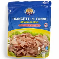 Товар Тунець шматочками Athena Trancetti di Tonno allolio di Oliva Атена Транчетті в оливковій олії 300г