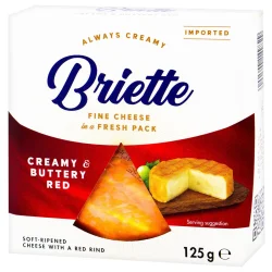 Товар Сир із Цвіллю Briette Creamy&Buttery Red Kaserei Fine Cheese Бріет кремовий мякий дозрілий Червона скоринка Круглий 125г