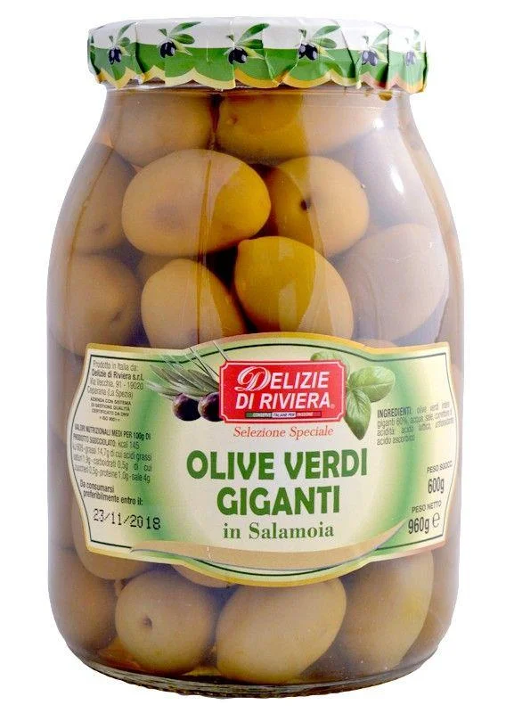 Гіганти оливки з кісточками olive verdi in salamola 1000g