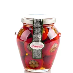 Товар Перець черрі фарширований Satos Peperoncini Ricotta Cappero з Рікоттою та каперсами в маслі 200г
