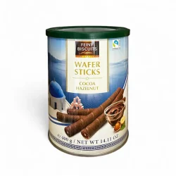 Товар Вафельні трубочки Шоколадні Feiny Biscuits Wafer Sticks Cocoa Hazelnut Фейні Бісквіти з шоколадно-горіховим кремом Банка 400г