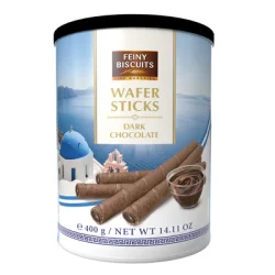 Товар Вафельні трубочки Шоколадні Feiny Biscuits Wafer Sticks Dark Chocolate Фейні Бісквіти з шоколадно-горіховим кремом Банка 400г