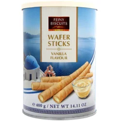 Товар Вафельні трубочки Ванільні Feiny Biscuits Wafer Sticks Vanilla Flavour Фейні Бісквіти з Вершковим кремом Банка 400г