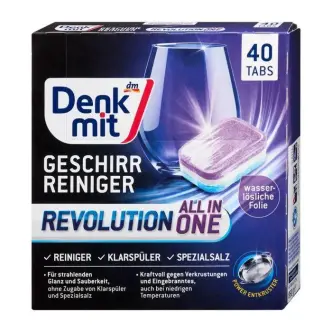 Таблетки для Посудомийних Машин Denkmit Revolution Geschirr Reiniger Tabs All in One Денкміт з водорозчинною плівкою 40шт 850г