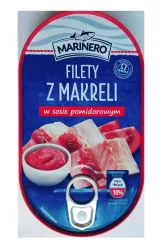 Товар Макрель філе в Томатному соусі Marinero Filety Makreli w sosie pomidorowym Марінеро скумбрія шматочки Євробанка 170г