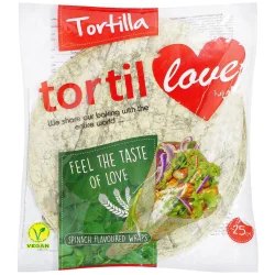 Товар Хлібці Тортилья з Пшеничного борошна гріль Tortilla Tortil Love Spinach Flavoured Wraps Тортілла млинці круглі з Шпинатом 25см 4шт