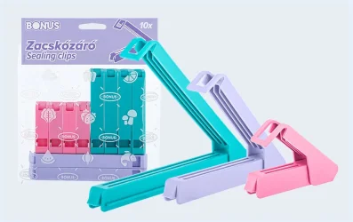 Товар Кліпси Затискачі побутові для Пакетів та Продуктів Bonus Sealing Clips Zacskozaro Бонус прищіпки Пластик Різна Довжина Набір 10шт