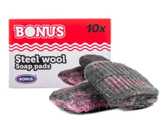 Товар Губка з Милом та Cіткою для чищення каструль і сковорідок Bonus Steel wool soap Pads з ароматом Лимона 10шт