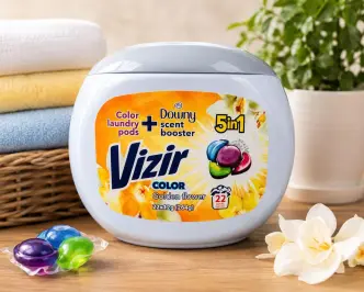 Капсули для прання з Downy підсилення Аромату Колор Vizir Color Laundry pods Downy scent booster Golden Flower Візір 5в1 Бокс 22шт