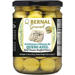 Товар Оливки мариновані з Синім сиром Bernal Gourmet Queso Azul Olives Бернал Гурман фаршировані Голубий сир з цвіллю Зелені Банка 436г