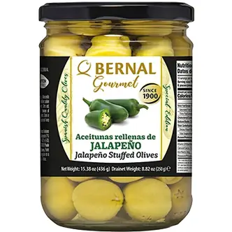 Оливки мариновані з Халапеньйо Bernal Gourmet Jalapeno Olives Бернал Гурман фаршировані Перцем Гострі Зелені Банка 436г