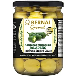 Товар Оливки мариновані з Халапеньйо Bernal Gourmet Jalapeno Olives Бернал Гурман фаршировані Перцем Гострі Зелені Банка 436г