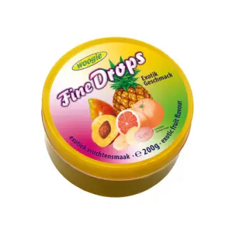 Льодяники Fine Drops Woogie Exotic Fruits Flavour Файн Дропс Вуугі зі смаком екзотичних фруктів асорті Баночка 200г
