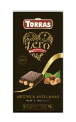 Товар Шоколад Чорний без Глютену Torras Zero Dark&Hazelnut Chocolate 72% Cacao Торас Зеро Чорний з Фундуком Плитка 150г