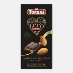 Товар Шоколад Чорний без Глютену Torras Zero Dark&Almonds Chocolate 72% Cacao Торас Зеро Чорний з Мигдалем Плитка 150г