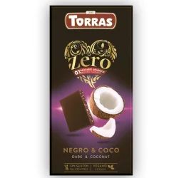 Товар Шоколад Чорний без Глютену Torras Zero Dark&Coconut Chocolate 0% Торас Зеро Чорний з Кокосовою стружкою Плитка 100г