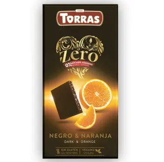 Шоколад Чорний без Глютену Torras Zero Dark&Orange Chocolate 0% Торас Зеро Чорний з Апельсином Плитка 100г