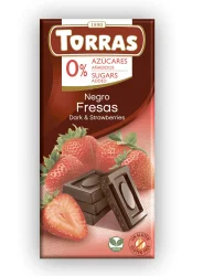 Товар Шоколад Чорний без Глютену Torras Negro Dark&Strawberry Fresas Chocolate 0%Sugar Торас Чорний з Полуницею Плитка 75г