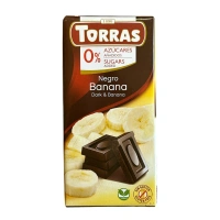 Шоколад Чорний без Глютену Torras Negro Dark&Banana Banana Chocolate 0%Sugar Торас Чорний з Бананом Плитка 75г