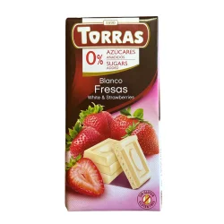 Товар Шоколад Білий без Глютену Torras Blanco White&Fresas Strawberries Chocolate 0%Sugar Торас з Полуницею Плитка 75г