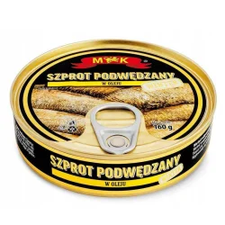 Товар Шпроти копчені M&K Szprot Podwedzany w oleju roslinnym МК рибки в рослинній олії Євробанка 160г