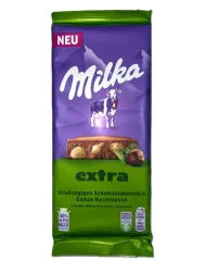 Товар Шоколад плитка Milka Extra Chunky Whole hazelnuts Ganze Haselnüsse Мілка Екстра Молочний з цільними лісовими горіхами 190г