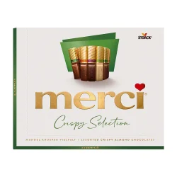 Товар Шоколадні цукерки міні Плитки асорті Storck Merci Crispy Selection Mandel Knusper Vielfalt Assorted Chocolate Мерсі Коробка 250г