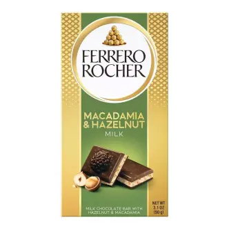 Шоколад молочний Ferrero Rocher Macadamia&Hazelnut Milk Chocolate Bar Фереро Роше з фундуком та макадамією Плитка 90г