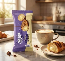 Товар Круасан з листового тіста Milka Choco Croissant Vanilla Flavour Мілка шоколадний з ванільним кремом 50г