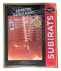 Товар Хамон Серрано нарізка Subirats Jamon Serrano SSS Loncheado Субіратс сировялений слайси Пакет 250г