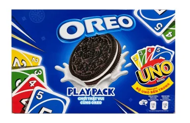 Товар Печиво сендвіч Шоколадне з Картковою Ігрою УНО Oreo Play Pack cards UNO mini Орео подвійне з какао шоколадним кремом 257г