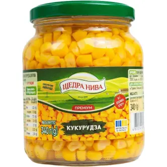 Кукурудза Десертна консервована Щедра Нива Преміум цукрова з дрібнозернових сортів в соці Банка 340г