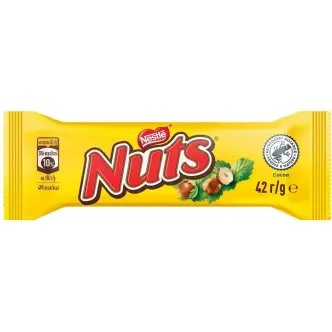 Шоколадний батончик Nestle Nuts Hazelnuts Нестлє Натс шоколадний Бар з карамеллю Нугою та цілими лісовими горіхами 42г