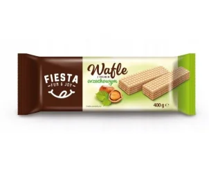 Товар Вафлі вершкові Fiesta Fun&Joy Wafles z kremem o smaku Orzechowym Фіеста світлі з какао-горіховою начинкою 400г